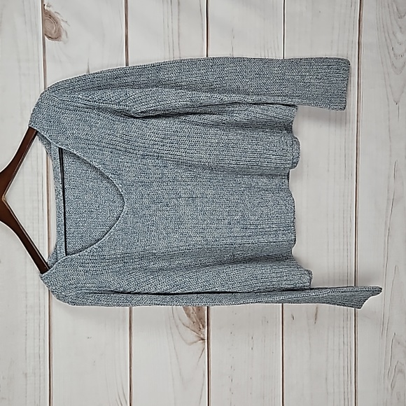 Theory Lalora Blue & White Linen Blend Sweater - Size Large - Picture 6 of 13